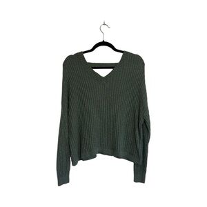 Hollister Olive Green Sweater Open Back Drop Shoulder V-neck Knit Small Women’s
